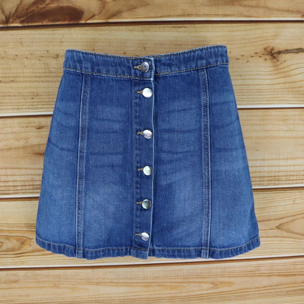 Divided by H&M Button Up Skirt‎ Short A-Line Womens Size 4 Blue Cotton Denim